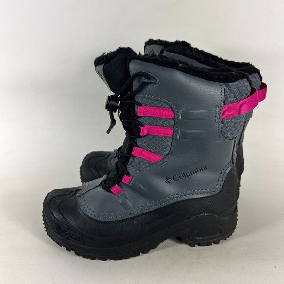 Columbia Bugaboot Celsius Snow Boots Kids 4 Gray Leather Lace Up Waterproof - Picture 5 of 9